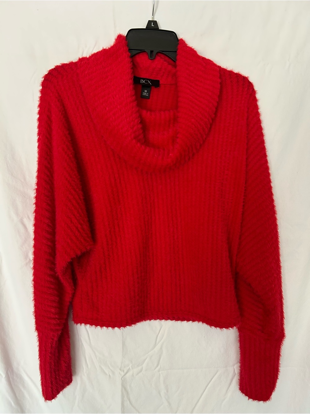 BCX Red Ribbed Cowl Neck Sweater